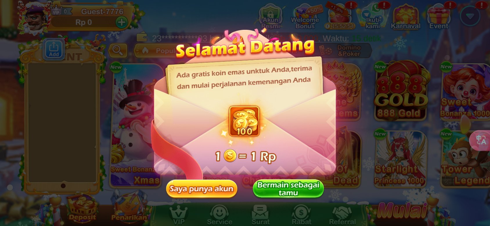 Dapatkan koin emas gratis di K3K3 2 4 6087 C untuk pengguna baru.