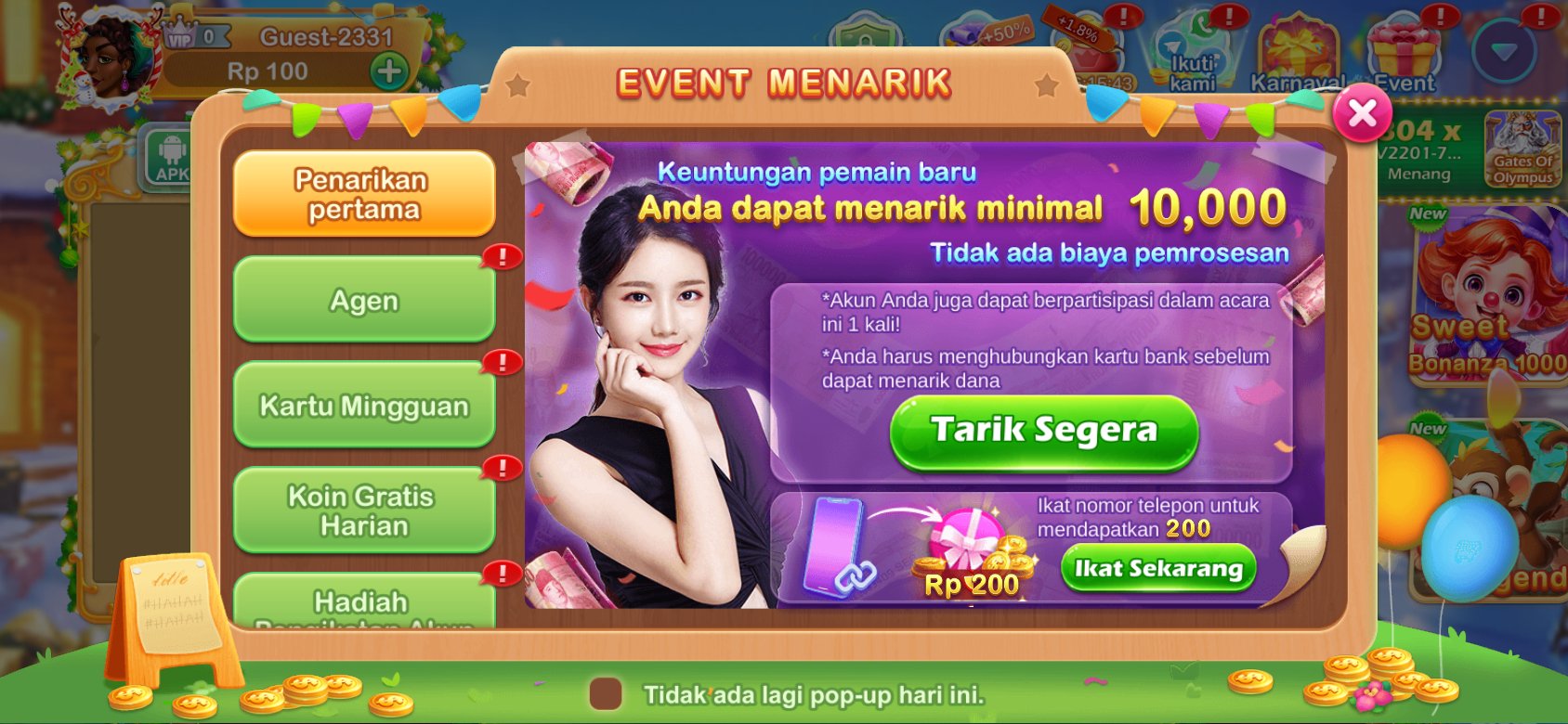 Penarikan cepat tanpa biaya di K3K3 2 4 6087 C untuk pemain baru.